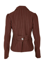 Product shot of the Across The Fields Pinstripe Jacket in colour Chocolate, from the back