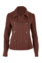 Product shot of the Across The Fields Pinstripe Jacket in colour Chocolate, from the front