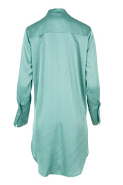 Product shot of the Going With The Flow Tunic Blouse in colour Sage (Green), from the back