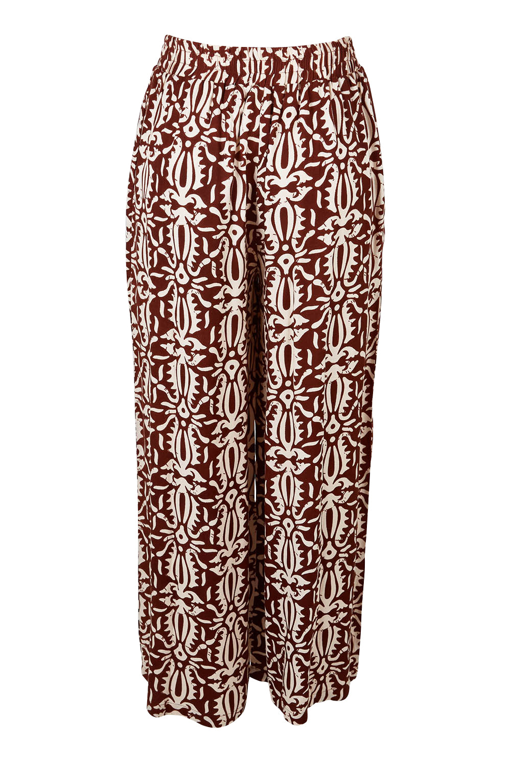 Product shot of the Swept Away By You Pant in colour Tribe, from the back