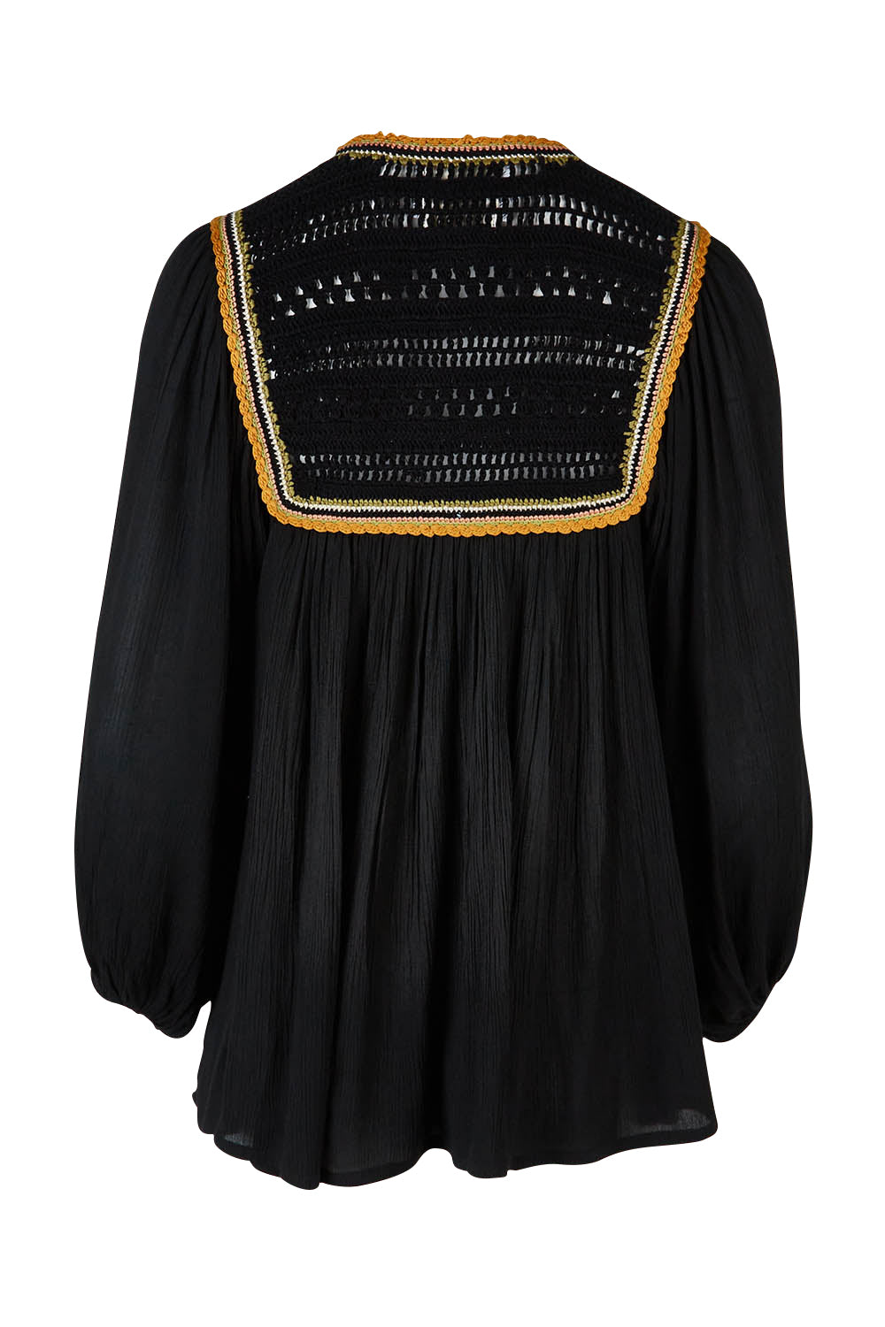Product shot of the Ebb And Flow Crochet Detail Top in colour Black (Black), from the back