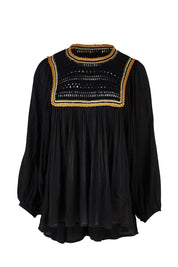 Product shot of the Ebb And Flow Crochet Detail Top in colour Black (Black), from the front