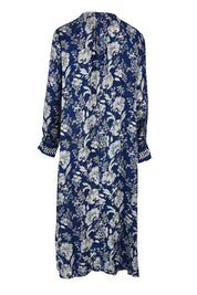 Product shot of the Swept Away By You Duster Blouse in colour Bluefleur (Blue), from the back