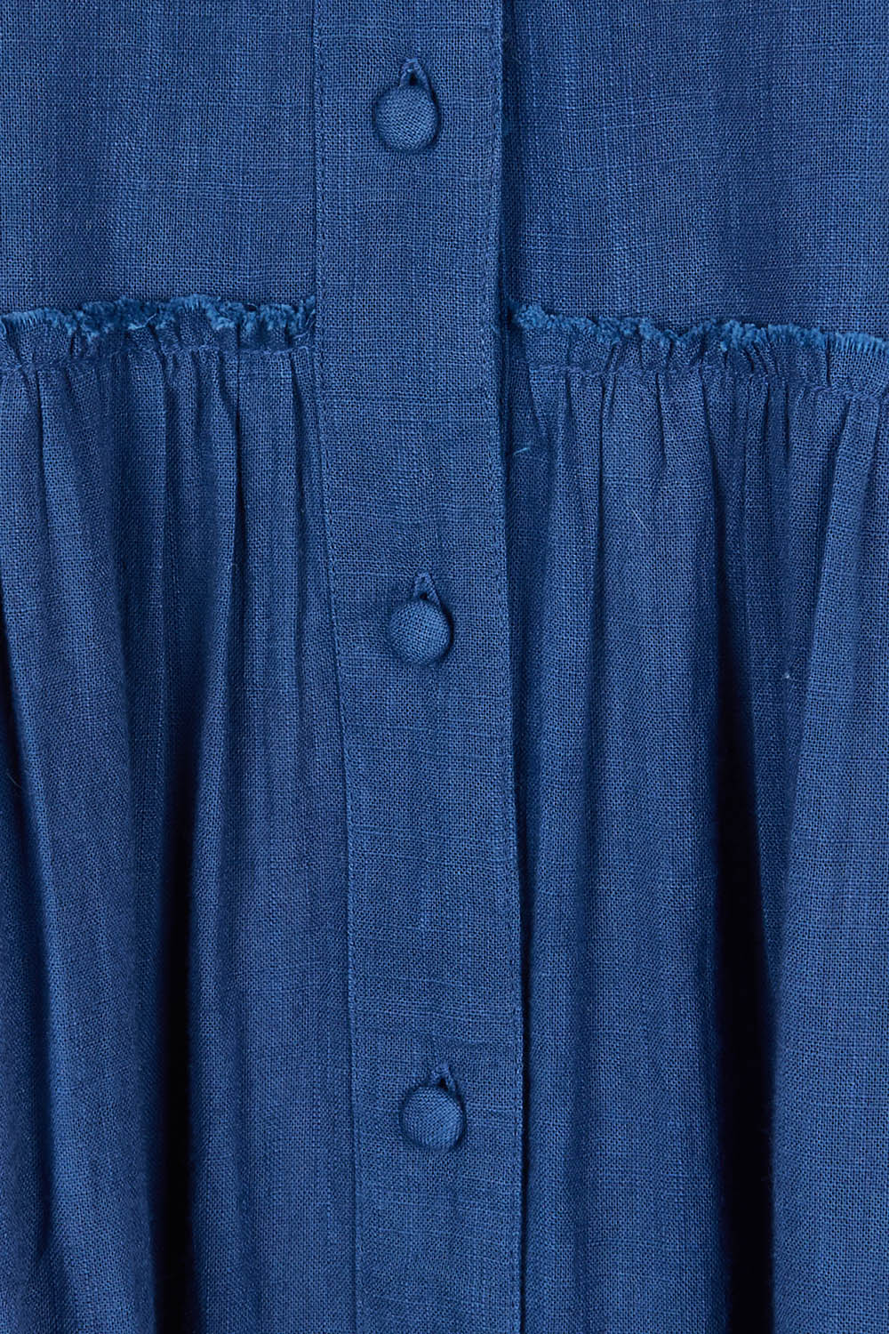 Product shot of the Real Love Tiered Dress in colour Denim (Blue), detail