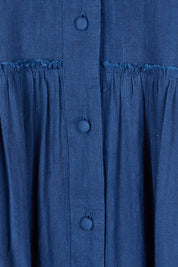 Product shot of the Real Love Tiered Dress in colour Denim (Blue), detail