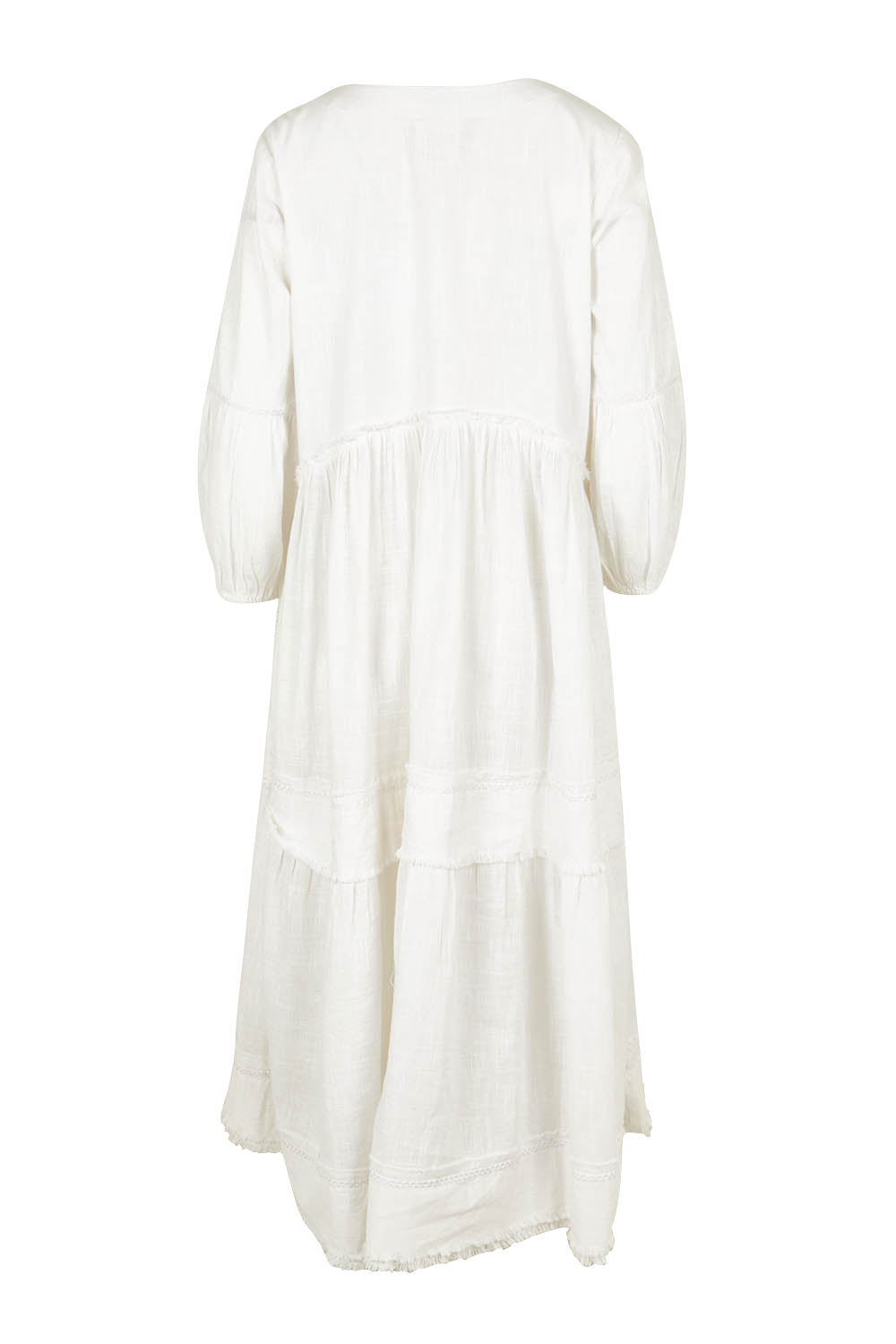 Product shot of the Real Love Tiered Dress in colour White (White), from the back