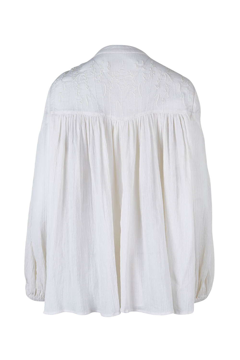 Product shot of the Fabulous Flouncy Cotton Blouse in colour Cream (White), from the back