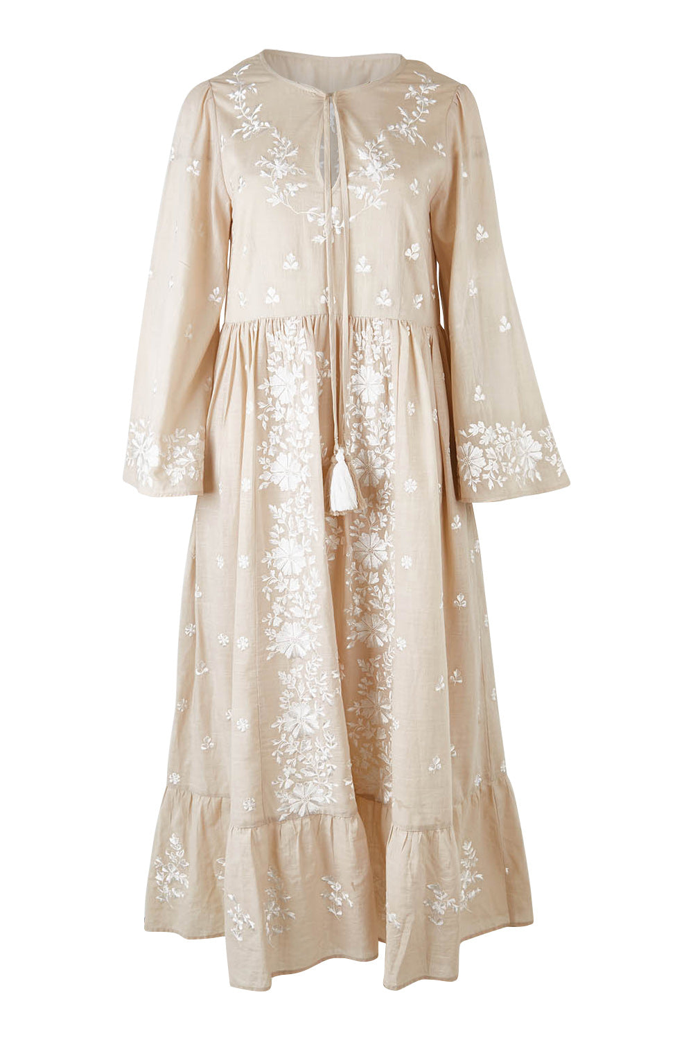 Product shot of the Dancing With Joy Dress in colour Latte, from the front