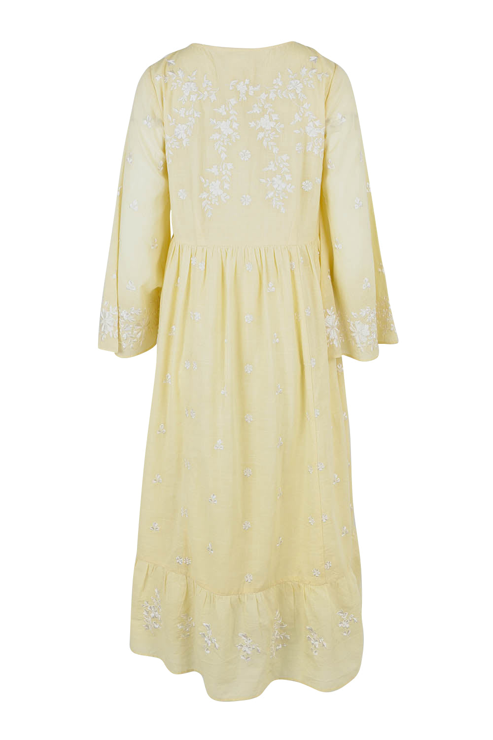 Product shot of the Dancing With Joy Dress in colour Lemon, from the back