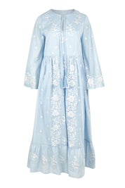 Product shot of the Dancing With Joy Dress in colour Skyblue (Blue), from the front