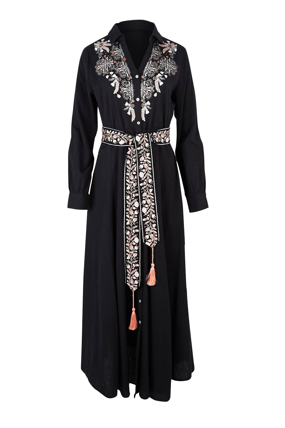 Product shot of the State Of Grace Maxi Dress in colour Black (Black), from the front