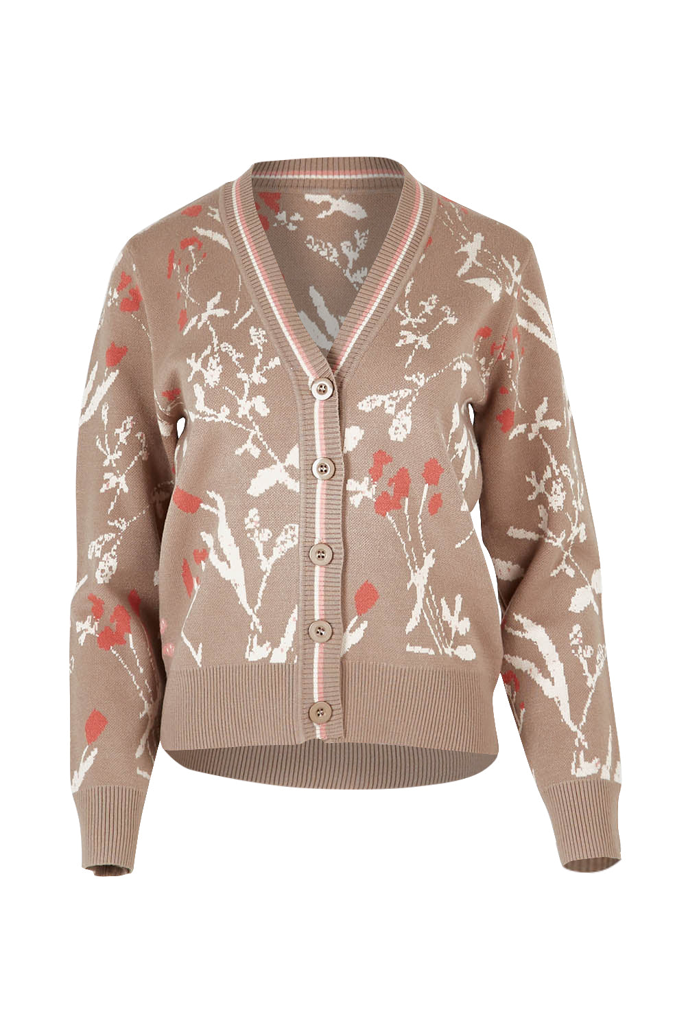 Product shot of the Fleur Delight Trim Cardi in colour Chocfleur, from the front