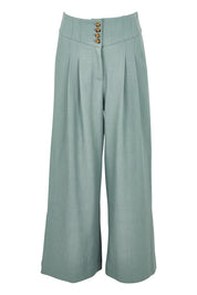 Product shot of the High Flying Wide Leg Pants in colour Dusk (Green), from the front