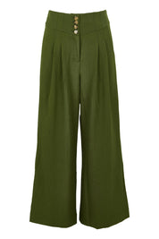 Product shot of the High Flying Wide Leg Pants in colour Pine (Green), from the front