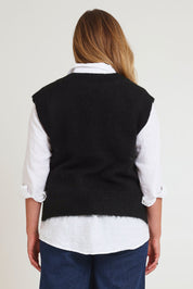 Model Chanel wearing size XL of the Lovely Day Vest in colour Black (Black), from the back