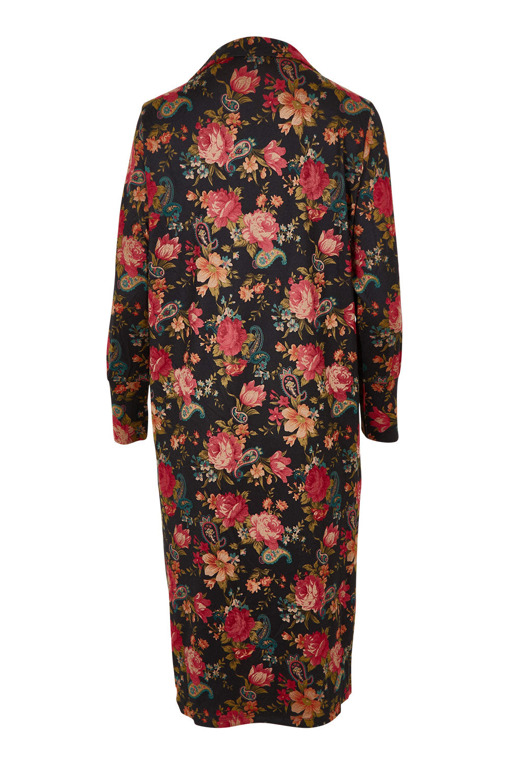 Product shot of the Flowers For Me Cardigan in colour Blackrose (Black), from the back