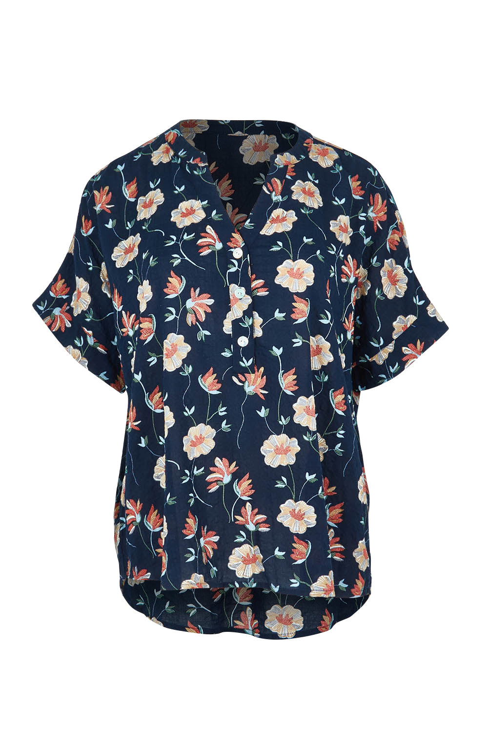 Product shot of the Flower Chain Slouch Top in colour Navy (Blue), from the front