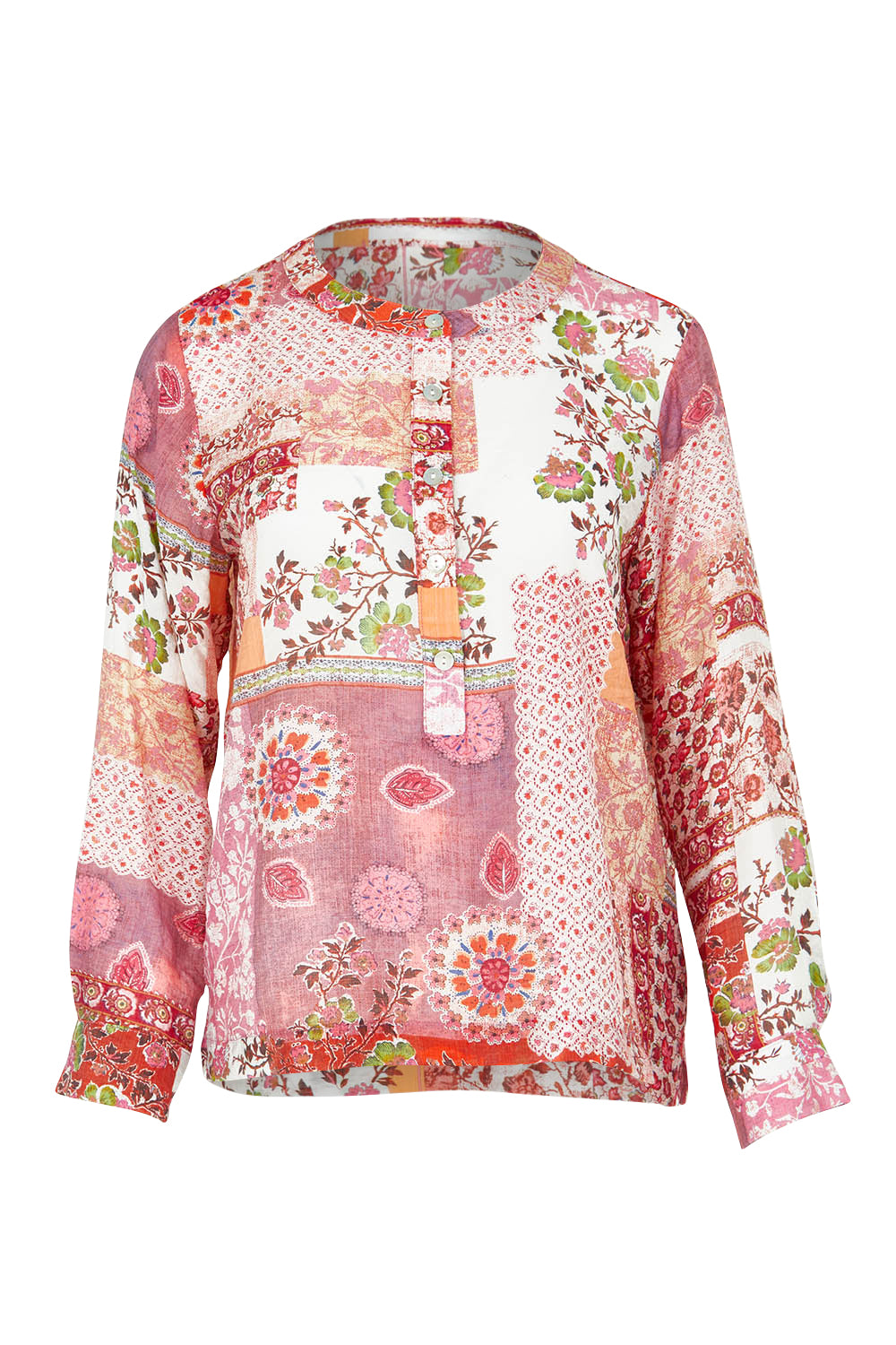 Product shot of the Grandpa And Me Fleur Blouse in colour Pinkpatch (Pink), from the front
