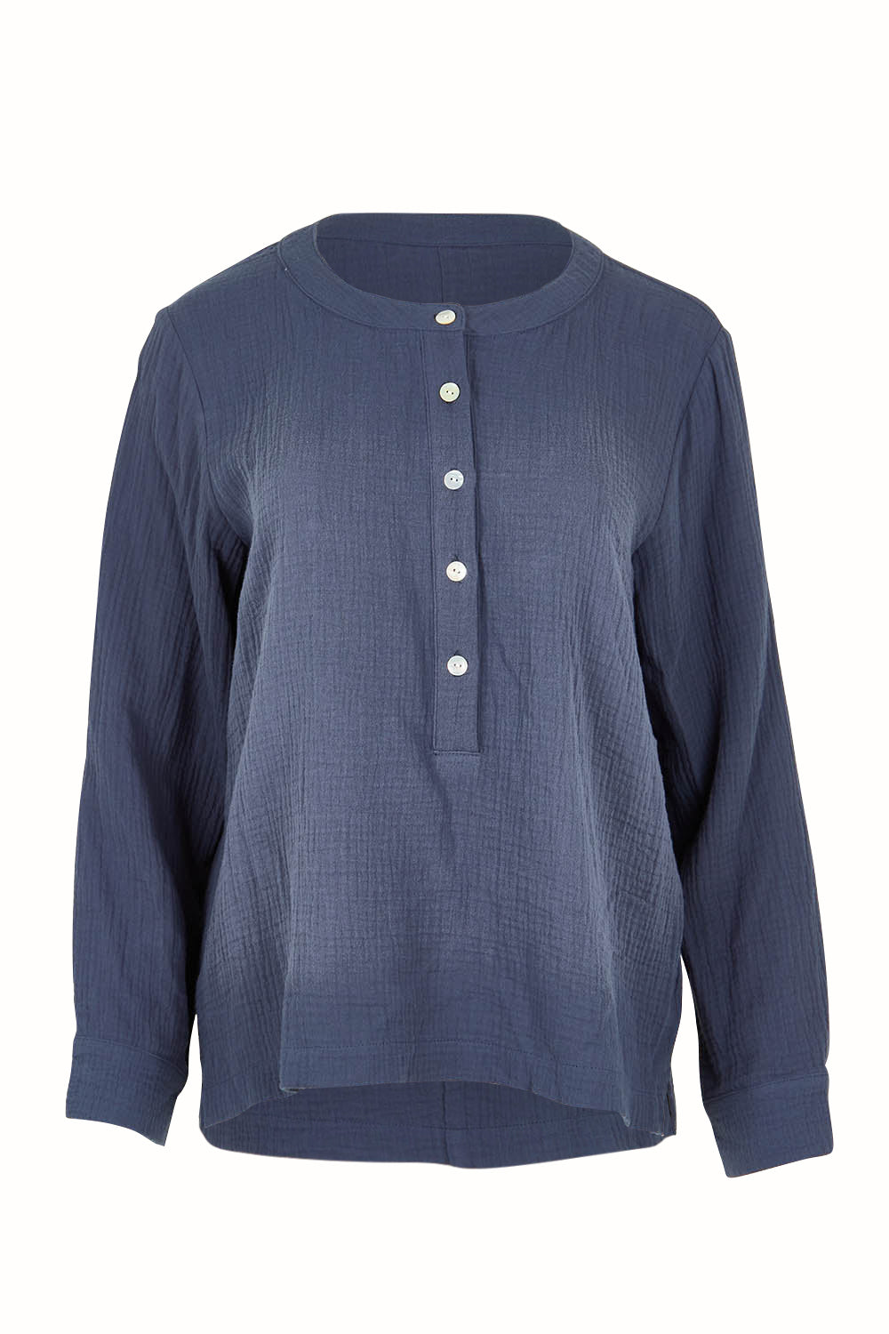 Product shot of the Grandpa And Me Cotton Blouse in colour Denim (Blue), from the front