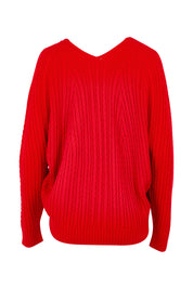 Product shot of the Ready And Cable Jumper in colour Firecraker (Red), from the back