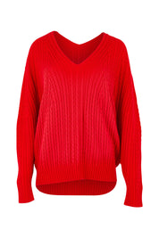 Product shot of the Ready And Cable Jumper in colour Firecraker (Red), from the front