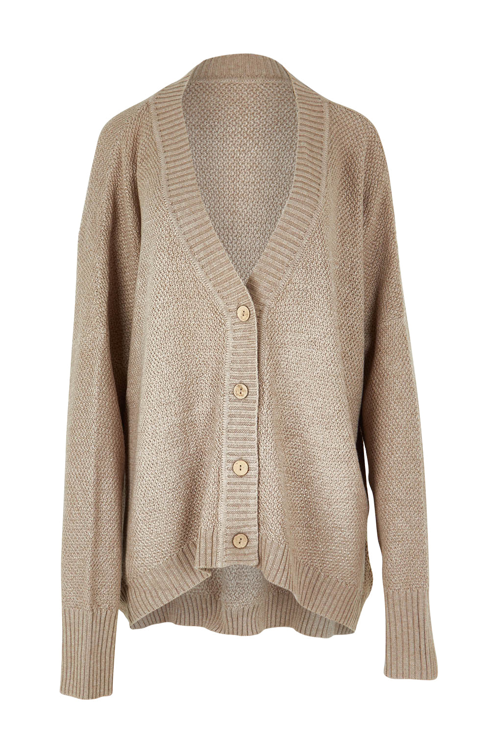 Product shot of the My Boyfriends Moss Stitch Cardi in colour Gumnut, from the front