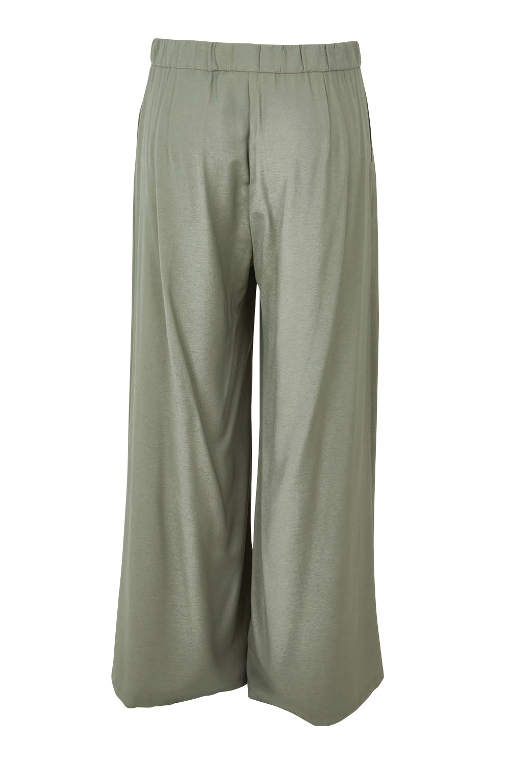 Product shot of the Striding Out Wide Leg Pants in colour Thyme (Green), from the back