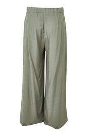 Product shot of the Striding Out Wide Leg Pants in colour Thyme (Green), from the back