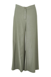 Product shot of the Striding Out Wide Leg Pants in colour Thyme (Green), from the front