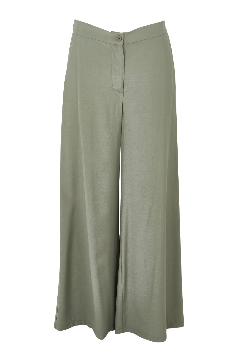 Product shot of the Striding Out Wide Leg Pants in colour Thyme (Green), from the front