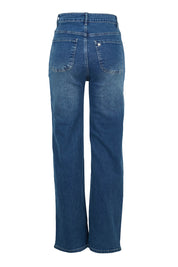 Product shot of the Pleased To Meet You Jeans in colour Denim (Blue), from the back