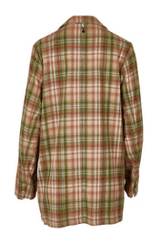 Product shot of the Check Me Out Cotton Blazer in colour Check (Green), from the back