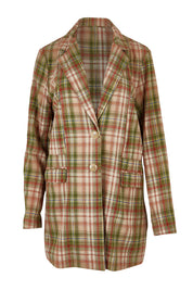 Product shot of the Check Me Out Cotton Blazer in colour Check (Green), from the front