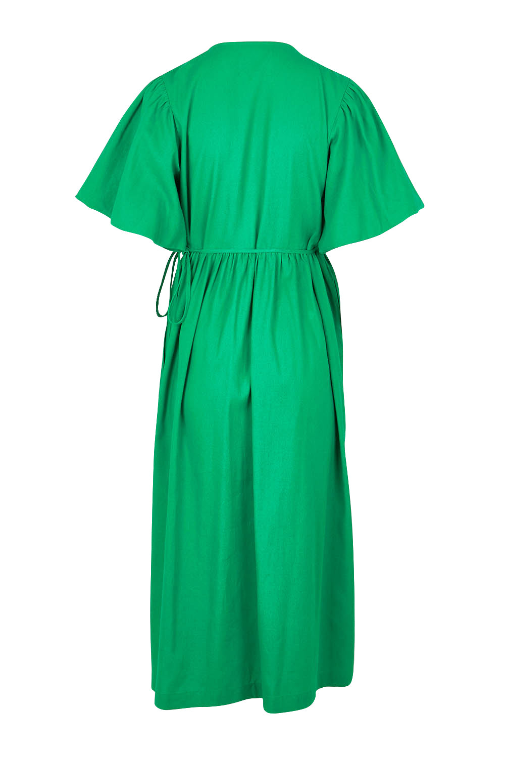 Product shot of the Lunch With The Girls Wrap Dress in colour Emerald (Green), from the back