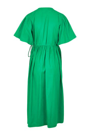 Product shot of the Lunch With The Girls Wrap Dress in colour Emerald (Green), from the back