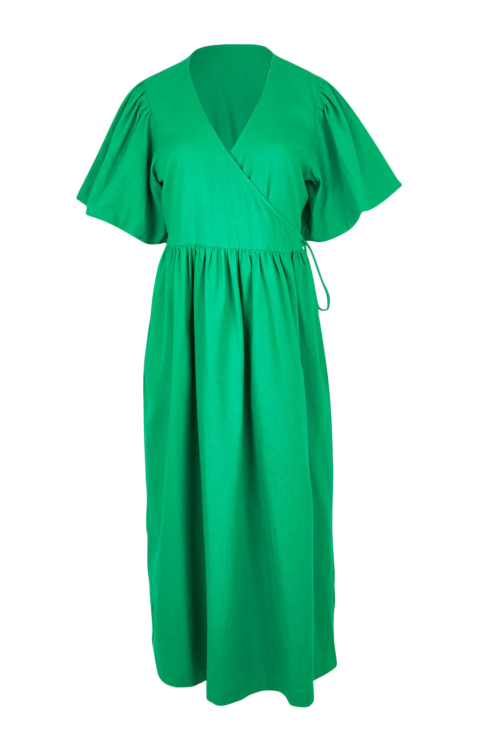 Product shot of the Lunch With The Girls Wrap Dress in colour Emerald (Green), from the front