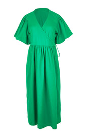 Product shot of the Lunch With The Girls Wrap Dress in colour Emerald (Green), from the front