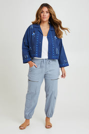 Preloved Come Away With Me Embroidered Jacket - Bluehue