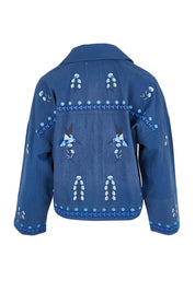 Product shot of the Come Away With Me Embroidered Jacket in colour Bluehue (Blue), from the back