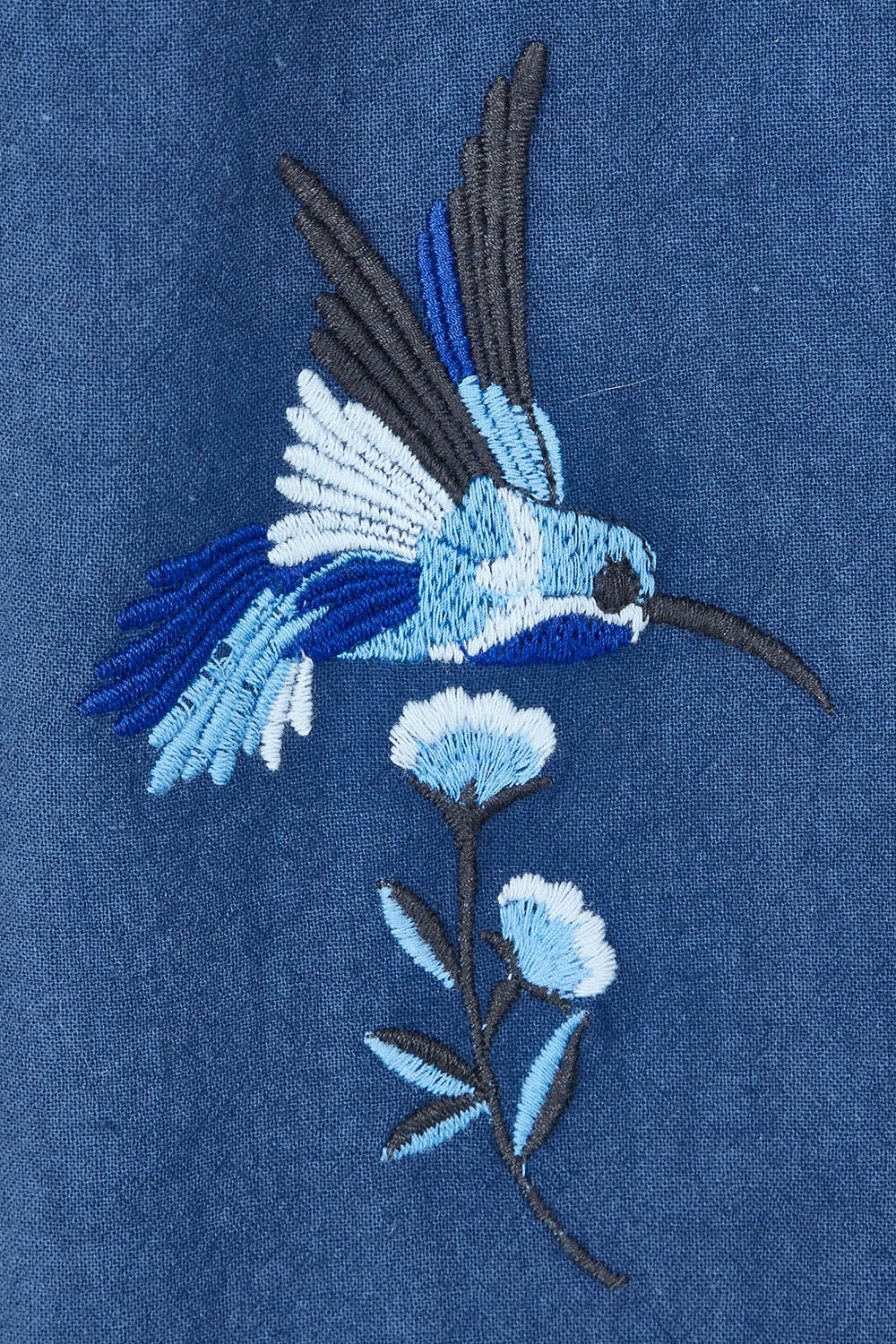 Product shot of the Come Away With Me Embroidered Jacket in colour Bluehue (Blue), detail