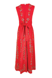 Product shot of the Fleur Muse Embroidered Dress – Red in colour Red, from the back