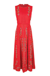 Product shot of the Fleur Muse Embroidered Dress – Red in colour Red, from the front