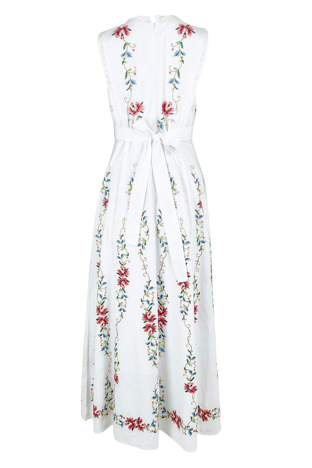 Product shot of the Fleur Muse Embroidered Dress in colour White (White), from the back