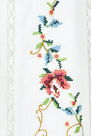 Product shot of the Fleur Muse Embroidered Dress in colour White (White), detail