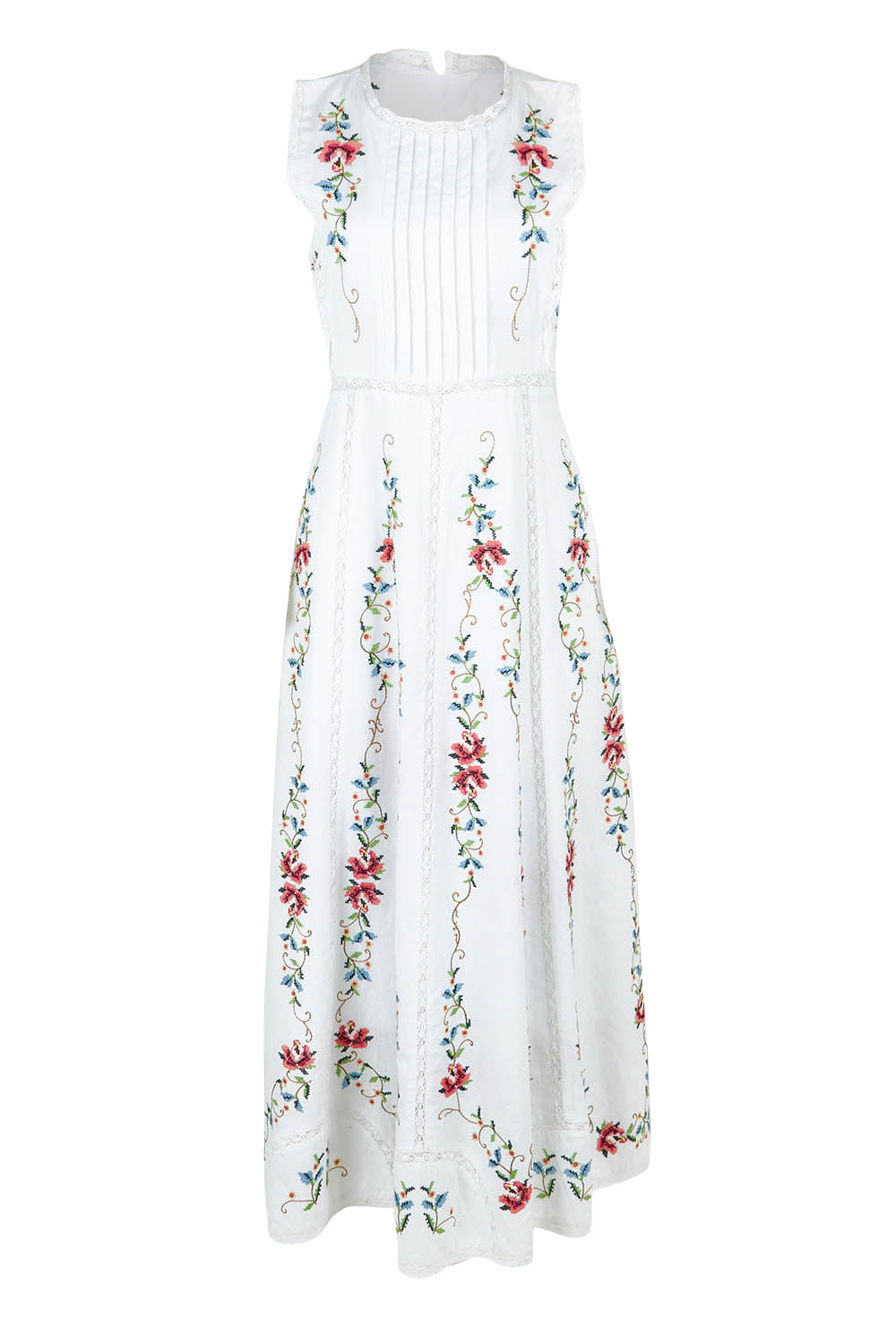 Product shot of the Fleur Muse Embroidered Dress in colour White (White), from the front