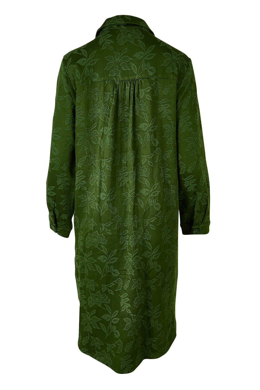 Product shot of the Day To Night Jacket To Dress in colour Forest (Green), from the back