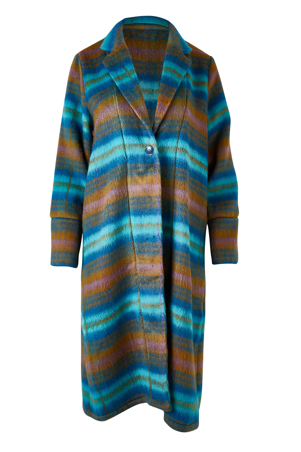 Product shot of the Check Me Out Coat in colour Tealcheck (Blue), from the front