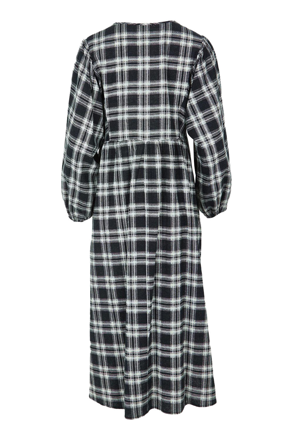Product shot of the Ready For A Picnic Smock Dress in colour Blkcheck (Black), from the back