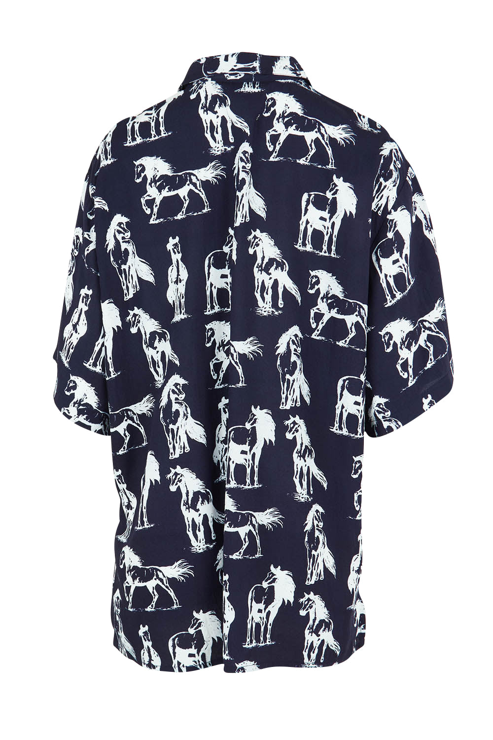 Product shot of the Wild Horses Oversized Shirt in colour Navyhorse (Blue), from the back