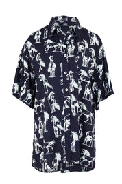 Product shot of the Wild Horses Oversized Shirt in colour Navyhorse (Blue), from the front